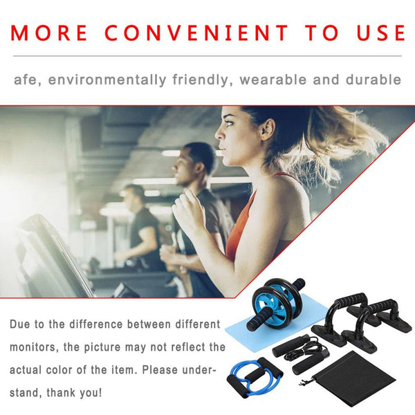 5 In 1 Fitness Equipment Ab Wheel Roller Push Up Bar Skipping Rope Resistance Band Abdominal Machines