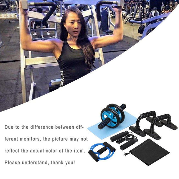 5 In 1 Fitness Equipment Ab Wheel Roller Push Up Bar Skipping Rope Resistance Band Abdominal Machines