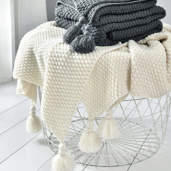 Tasseled Knit Throw Blanket Decor Blankets