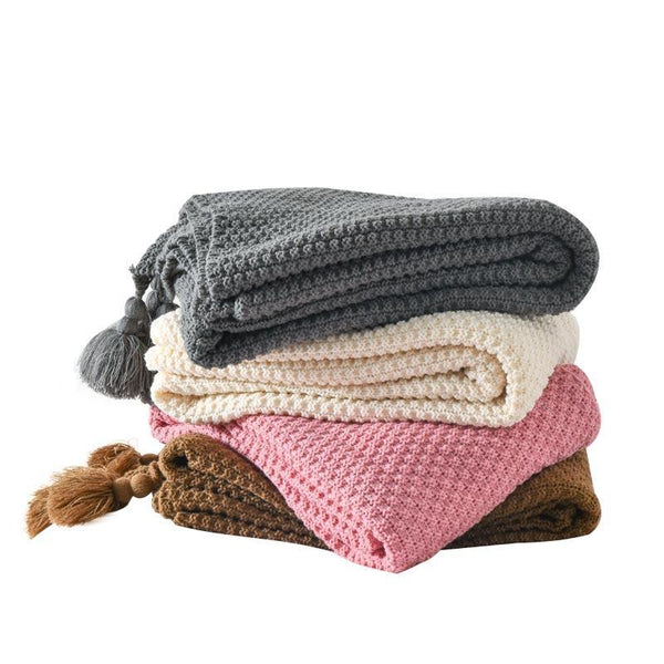 Tasseled Knit Throw Blanket Decor Blankets