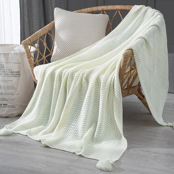Tasseled Knit Throw Blanket Decor Blankets