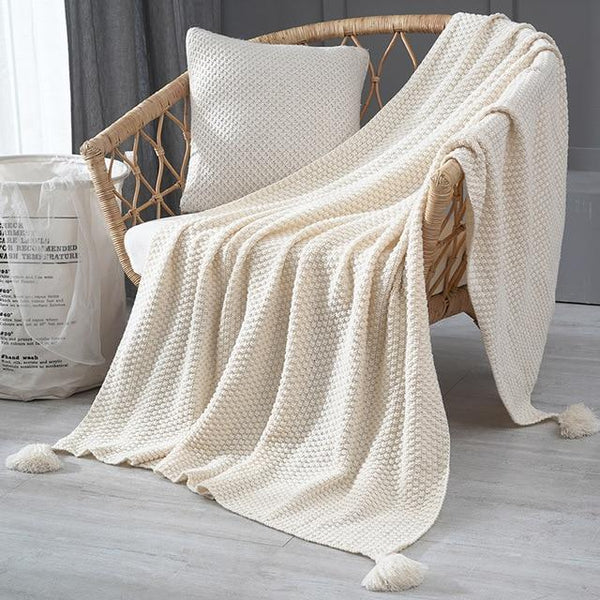 Tasseled Knit Throw Blanket Decor Blankets
