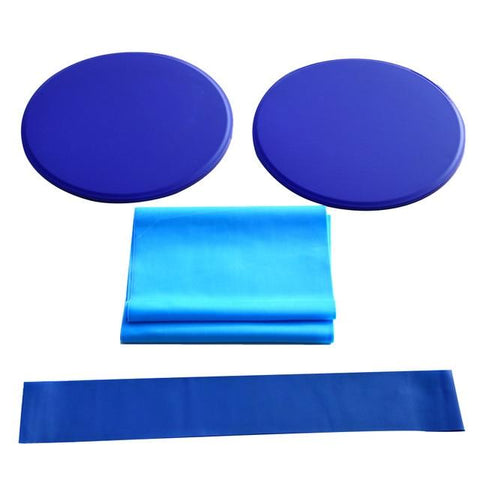 3Pcs Blue Fitness Workout Kit With Sliding Discs Resistance Band Latex Yoga Stretching Strap