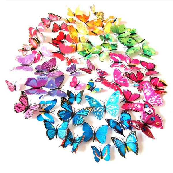 12 Pcs / Set Rainbow Colourful 3D Pvc Butterfly Wall Sticker Decor Wall Stickers