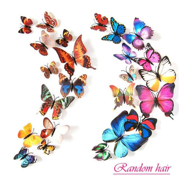 12 Pcs / Set Rainbow Colourful 3D Pvc Butterfly Wall Sticker Decor Wall Stickers