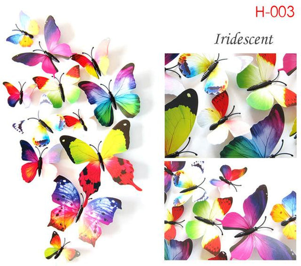 12 Pcs / Set Rainbow Colourful 3D Pvc Butterfly Wall Sticker Decor Wall Stickers