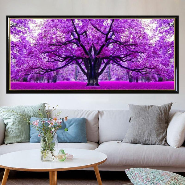 5D Diy Diamond Painting Cross Stitch Purple Cherry Tree Embroidery Decor Diamond Painting Kits