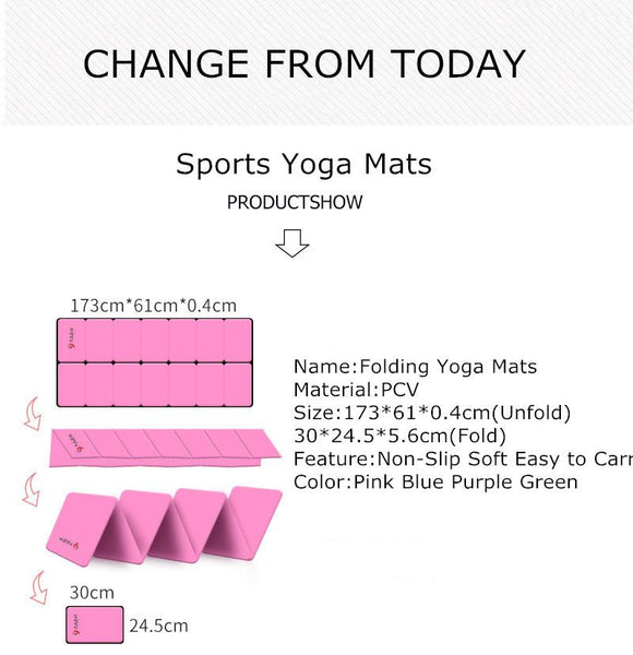 Blue / Purple Green Pink Foldable Yoga Mat Non Slip Gym Fitness Pilates Exercise
