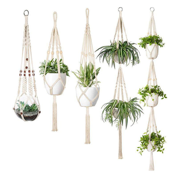 Set Of 5 Macrame Plant Hangers Cotton Rope Hanging Planters Decor Hooks & Hangers