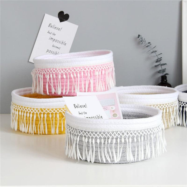 Nordic Cotton Rope Tassel Storage Baskets Boho Decor Storage Bins & Baskets