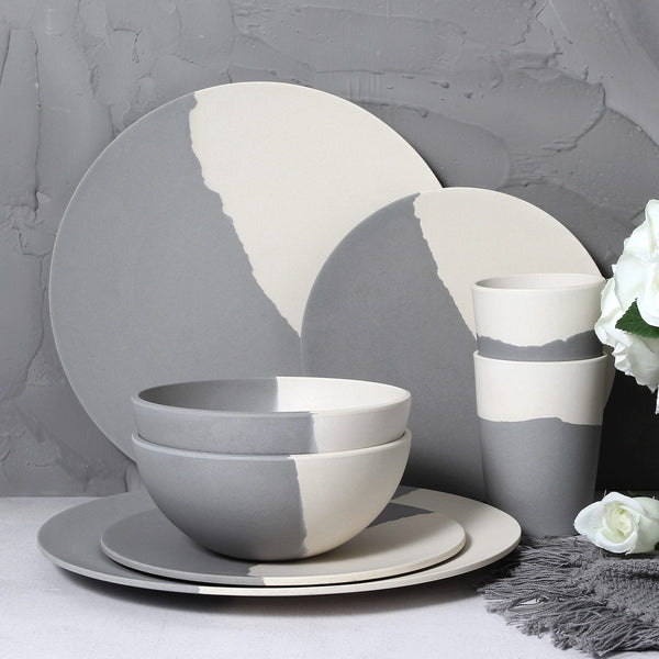 Grey White Bamboo Fibre 4Pcs Or 8Pcs Tableware Set Dinnerware Dinner Sets