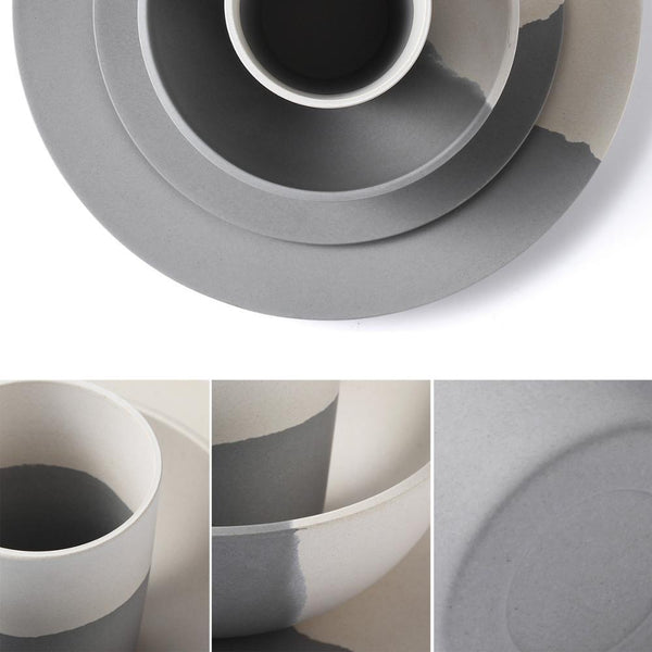 Grey White Bamboo Fibre 4Pcs Or 8Pcs Tableware Set Dinnerware Dinner Sets