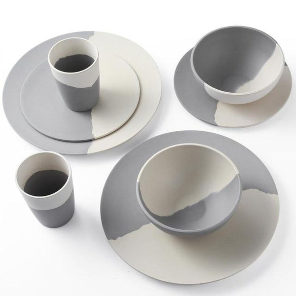 Grey White Bamboo Fibre 4Pcs Or 8Pcs Tableware Set Dinnerware Dinner Sets