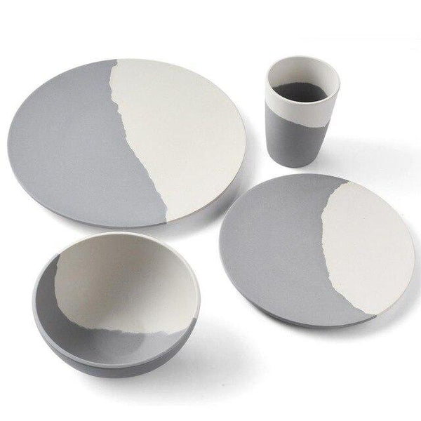 Grey White Bamboo Fibre 4Pcs Or 8Pcs Tableware Set Dinnerware Dinner Sets