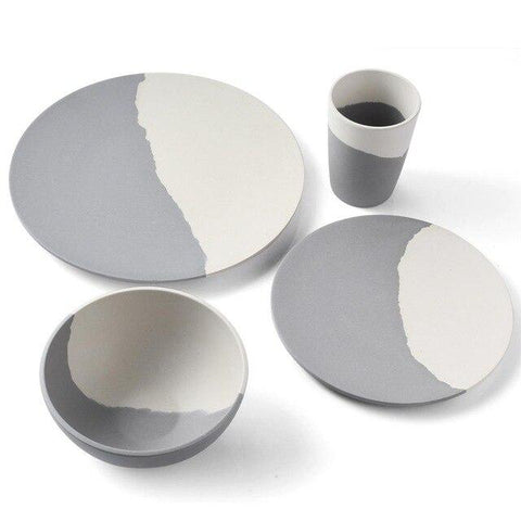Grey White Bamboo Fibre 4Pcs Or 8Pcs Tableware Set Dinnerware Dinner Sets