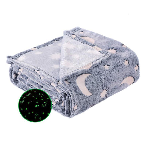 Soft Gray Glow In The Dark Moon And Stars Blanket Blankets
