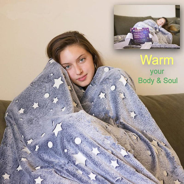 Blankets Soft Gray Glow In The Dark Moon And Stars Blanket