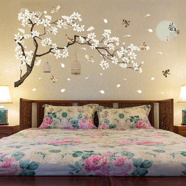 187 X 128Cm Big Size Tree Birds Flower Bedroom Decor Wall Stickers