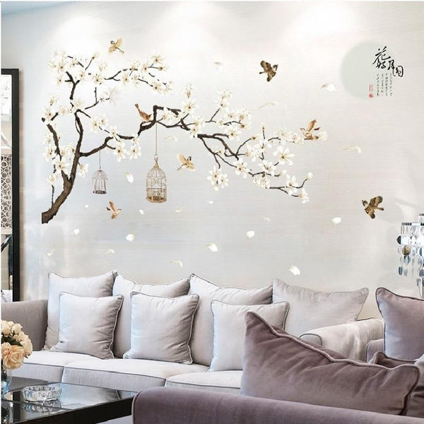 187 X 128Cm Big Size Tree Birds Flower Bedroom Decor Wall Stickers