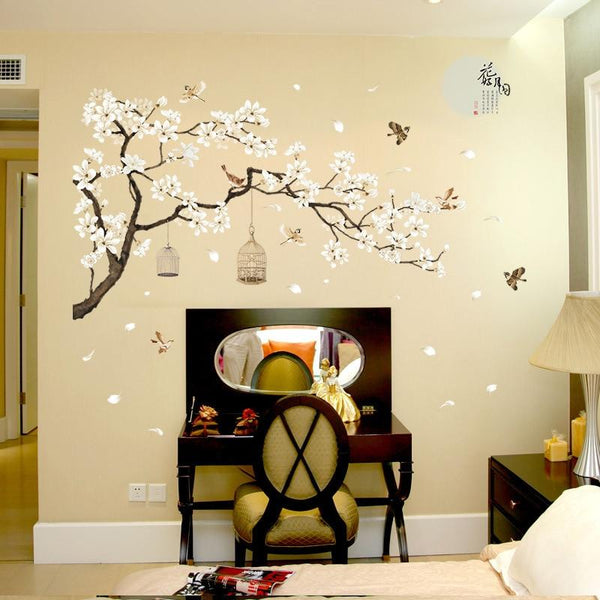 187 X 128Cm Big Size Tree Birds Flower Bedroom Decor Wall Stickers