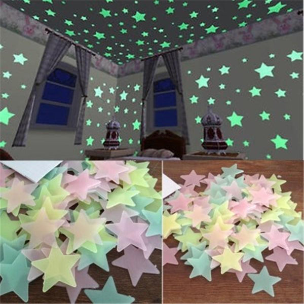 50Pcs 3D Stars Glow In The Dark Luminous Fluorescent Home Decor Wall Stickers