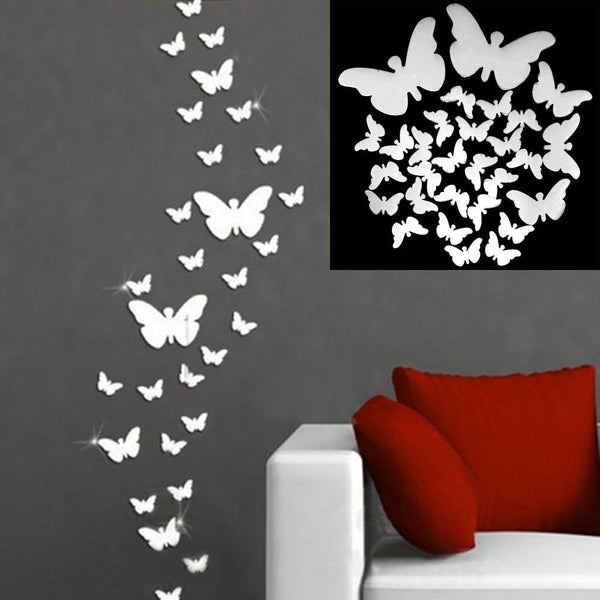 12Pcs 3D Mirror Butterfly Removable Decal Art Decor Wall Stickers