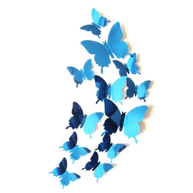 12Pcs 3D Mirror Butterfly Removable Decal Art Decor Wall Stickers