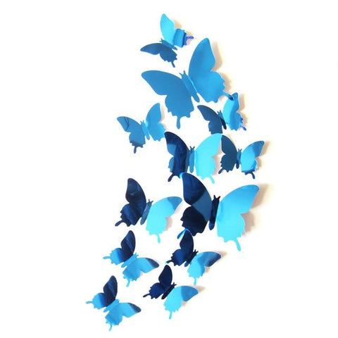 12Pcs 3D Mirror Butterfly Removable Decal Art Decor Wall Stickers
