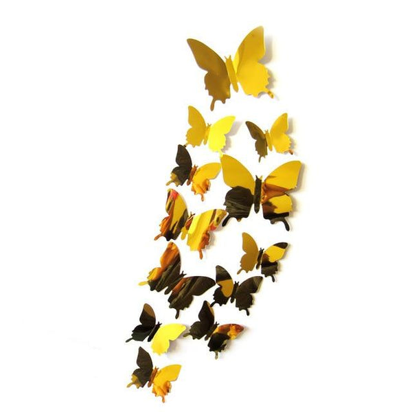 12Pcs 3D Mirror Butterfly Removable Decal Art Decor Wall Stickers