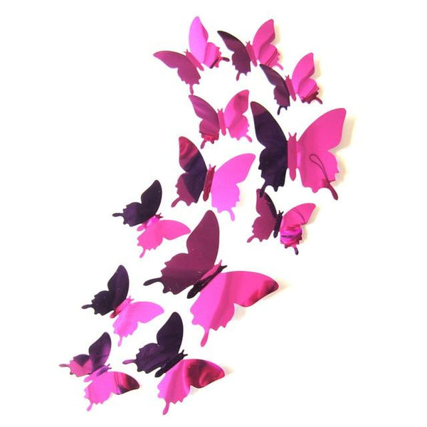 12Pcs 3D Mirror Butterfly Removable Decal Art Decor Wall Stickers