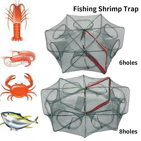 6 / 8 Holes Automatic Fishing Net Cage Portable Foldable Crab Shrimp Trap Nets