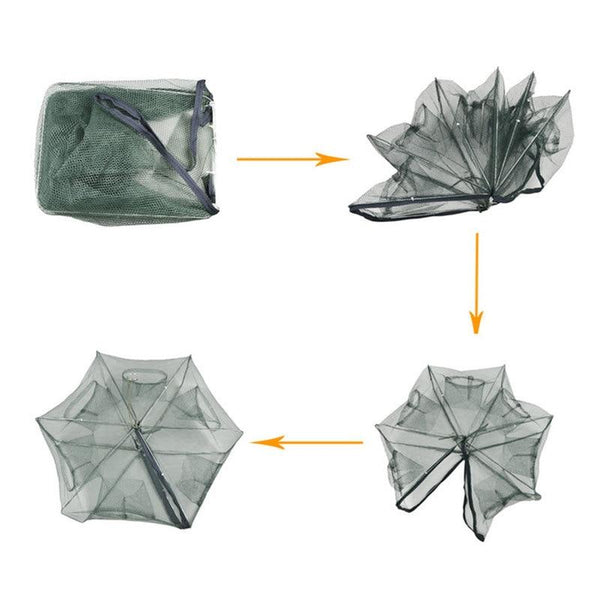 6 / 8 Holes Automatic Fishing Net Cage Portable Foldable Crab Shrimp Trap Nets