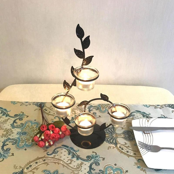Romantic Black Iron Candle Holder With Leaves Decor Candle Holders & Accessories