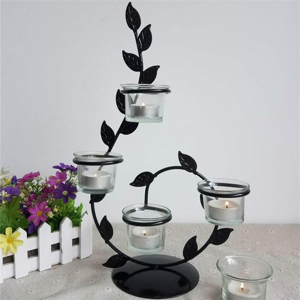 Romantic Black Iron Candle Holder With Leaves Decor Candle Holders & Accessories