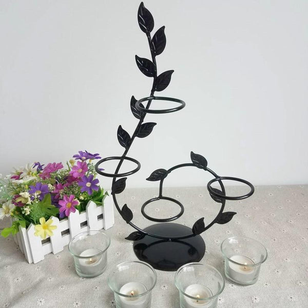 Romantic Black Iron Candle Holder With Leaves Decor Candle Holders & Accessories