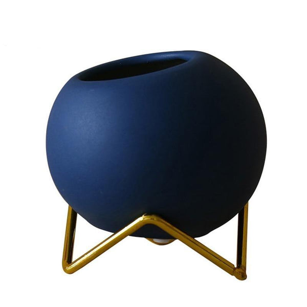 Little Nordic Ceramic Succulent Flowerpot With Metal Stand Baskets Pots Window Boxes