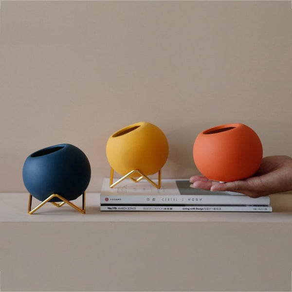 Little Nordic Ceramic Succulent Flowerpot With Metal Stand Baskets Pots Window Boxes