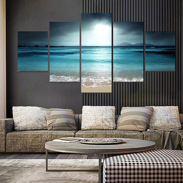 Sunset Beach Seascape 5 Panel Canvas Painting Wall Art Coastal Decor Posters & Prints