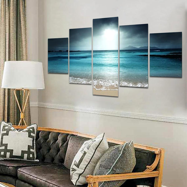 Sunset Beach Seascape 5 Panel Canvas Painting Wall Art Coastal Decor Posters & Prints