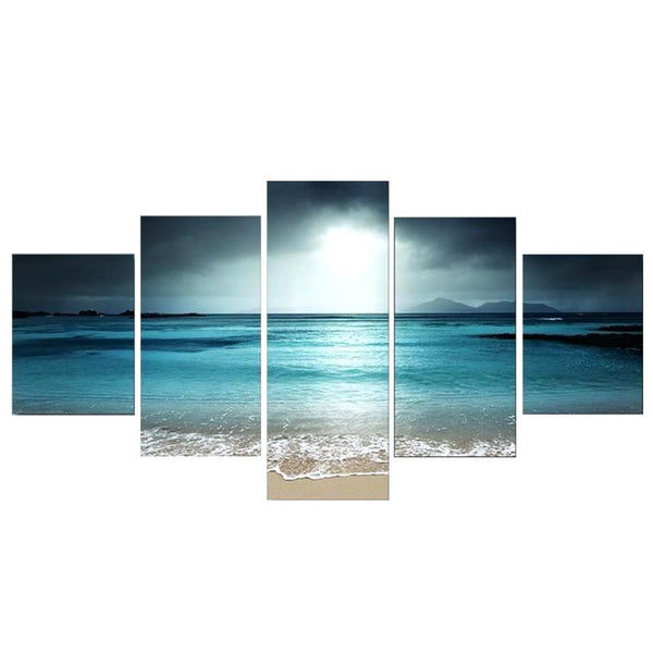 Sunset Beach Seascape 5 Panel Canvas Painting Wall Art Coastal Decor Posters & Prints