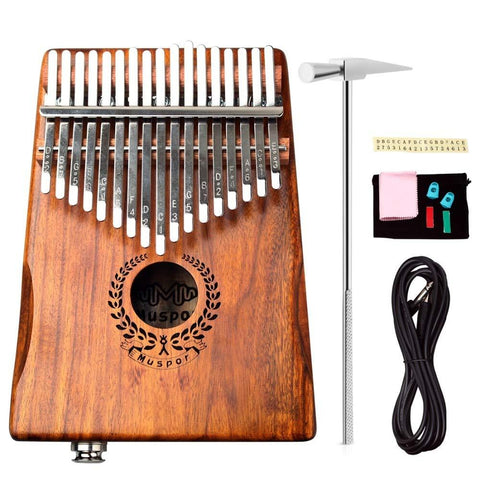 17 Keys Electric Kalimba Mbira Solid Acacia Thumb Piano Link Speaker Pickup With Bag 3 Cable