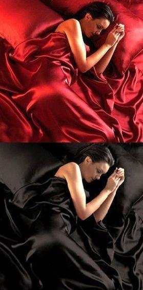 Red Or Black 95Gsm 4 Piece Satin Sheet Set For Queen King Beds Sheets