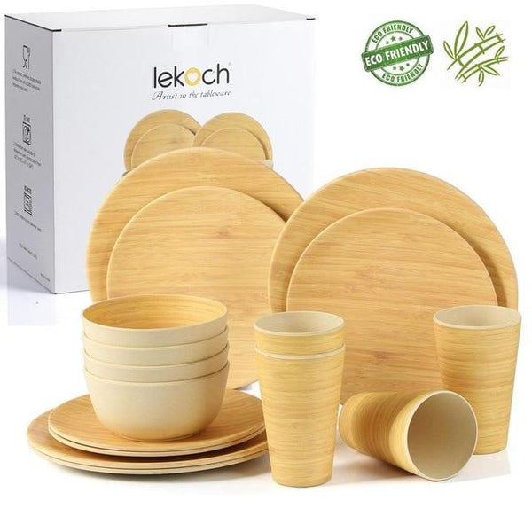 Bamboo Fiber 4Pcs Or 16Pcs Tableware Dinnerware Set