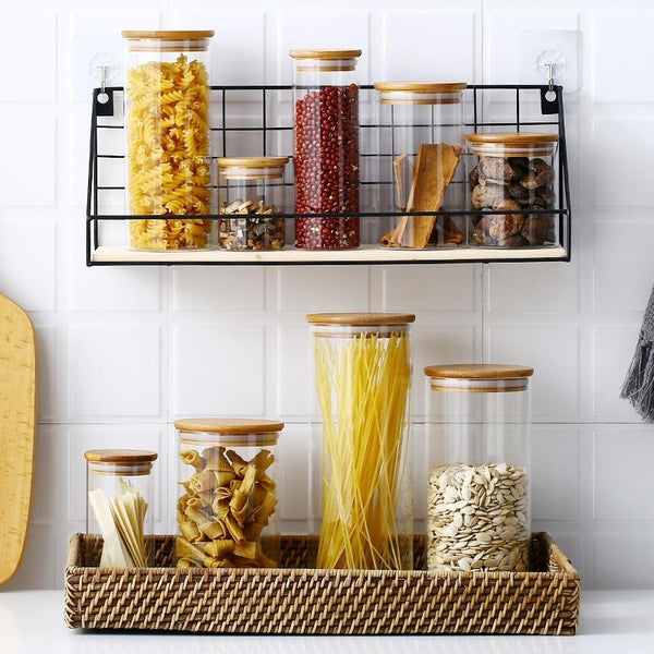Eco Friendly Bamboo Container Mason Candy Jar Spices Glass Transparent Canisters & Jars