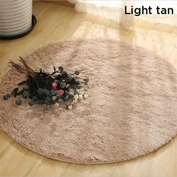 Grey Fluffy Faux Fur Round Rug Kids Room Plush Shaggy Rugs Rugs & Carpets