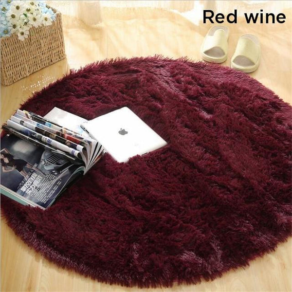Red Fluffy Faux Fur Round Rug Kids Room Plush Shaggy Rugs Rugs & Carpets