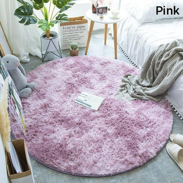 Grey Fluffy Faux Fur Round Rug Kids Room Plush Shaggy Rugs Rugs & Carpets