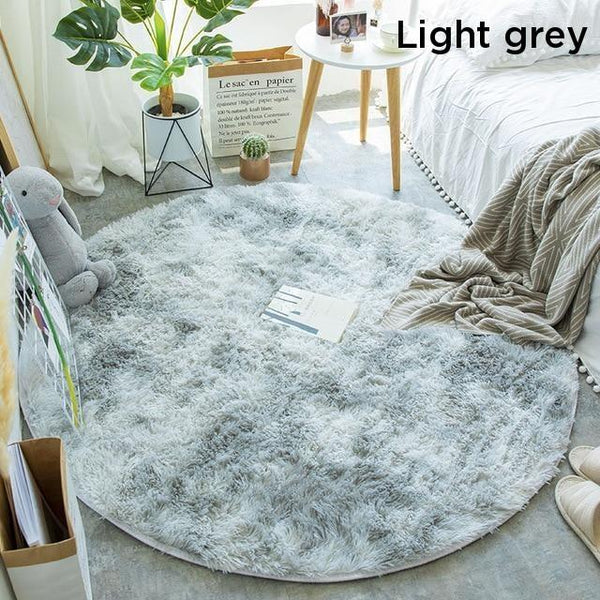 Grey Fluffy Faux Fur Round Rug Kids Room Plush Shaggy Rugs Rugs & Carpets