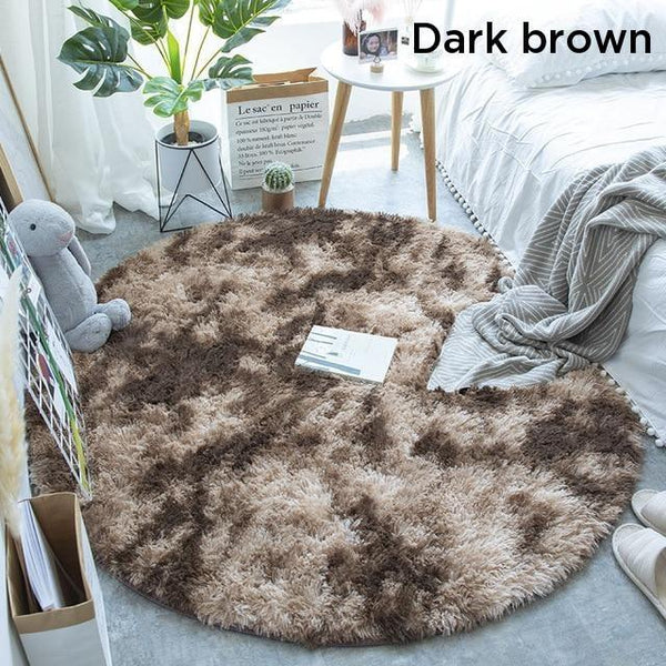 Grey Fluffy Faux Fur Round Rug Kids Room Plush Shaggy Rugs Rugs & Carpets
