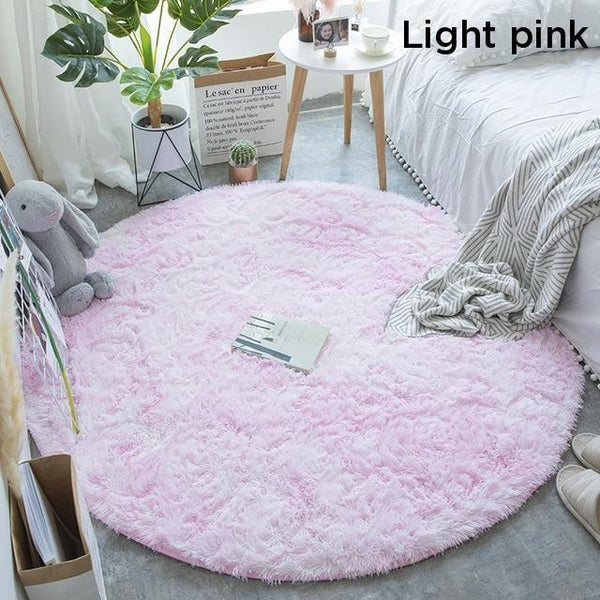 Grey Fluffy Faux Fur Round Rug Kids Room Plush Shaggy Rugs Rugs & Carpets